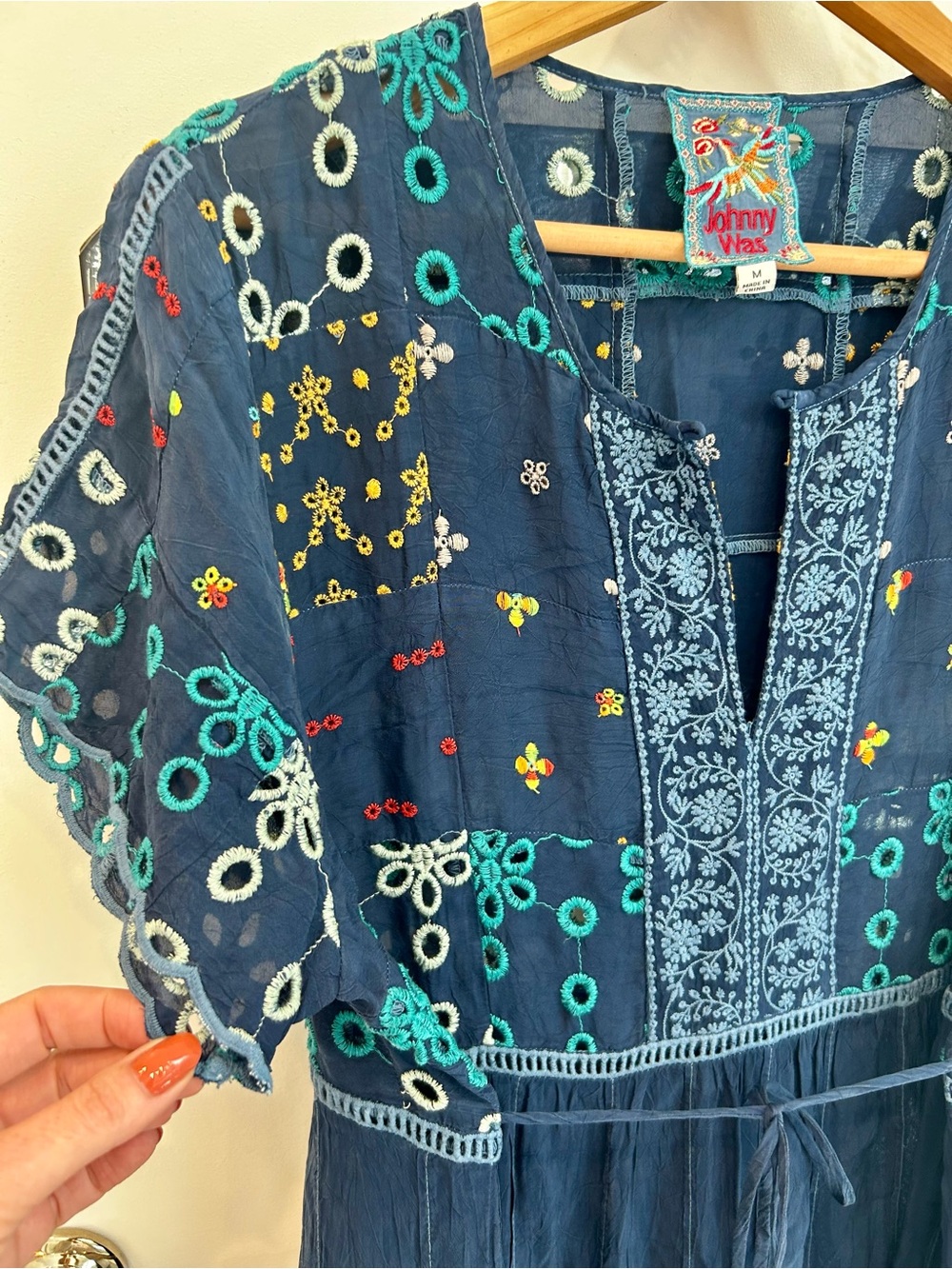 Johnny Was Navy Blue Embroidered Boho Dress size medium - Picture 2 of 6